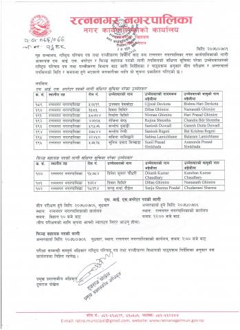 सूचना MIS अपरेटर र फिल्ड सहायकमा shortlisted का लागि ।